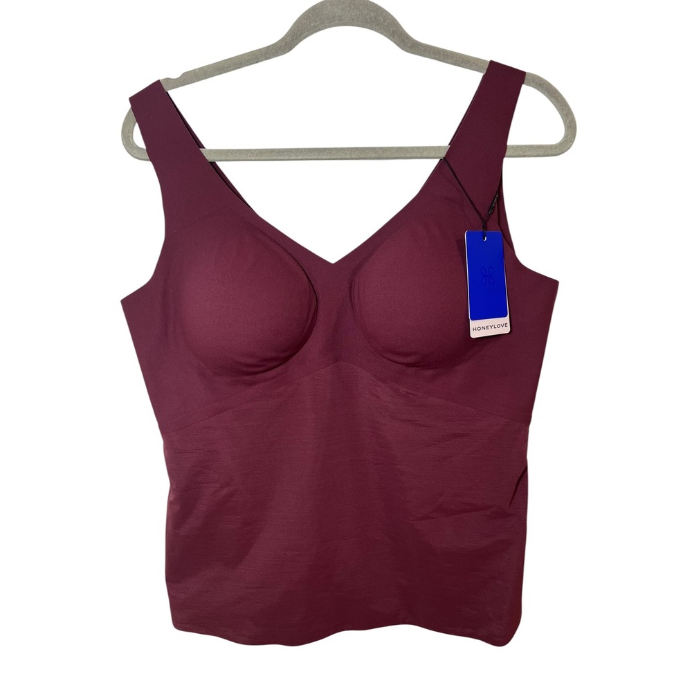 NEW Honeylove LiftWear Tank Top Cami Fig Burgundy Shaping Wire-Free Support 2X